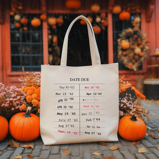 Book Lover Cotton Canvas Tote Bag, Retro Library Due Date Card Bag