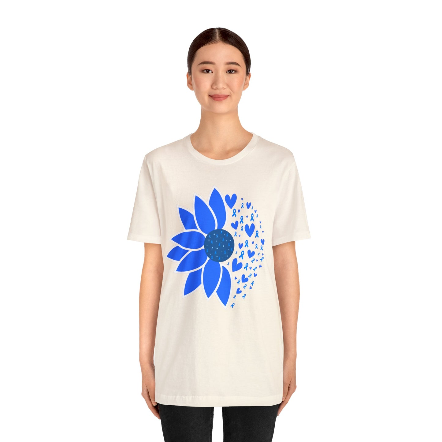 Colorectal Cancer Awareness Sunflower Blue Ribbon Tshirt