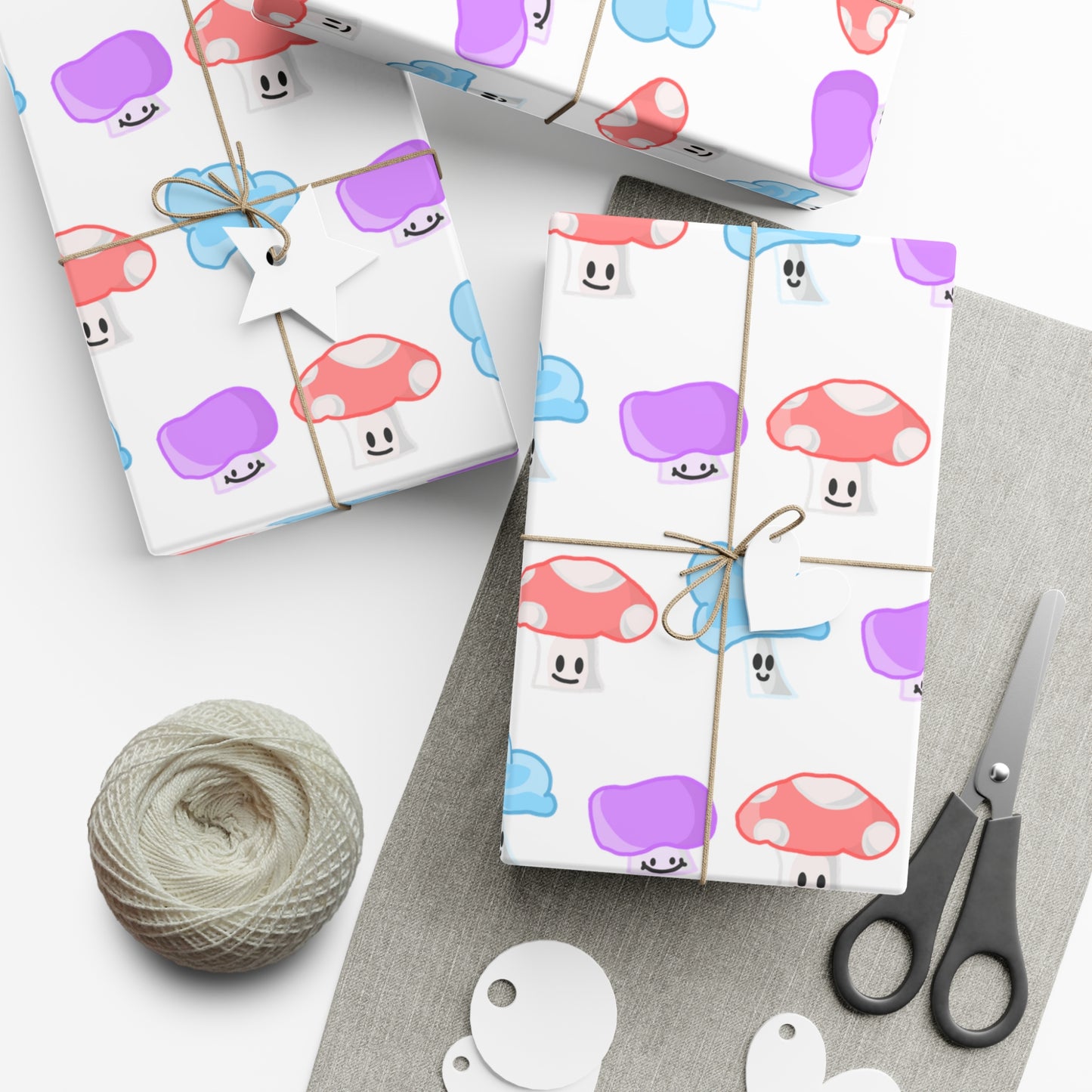 Mushroom Faces Wrapping Paper, Holiday Wrap, Watercolor Mushrooms, Gift Wrap Papers, 2 finishes