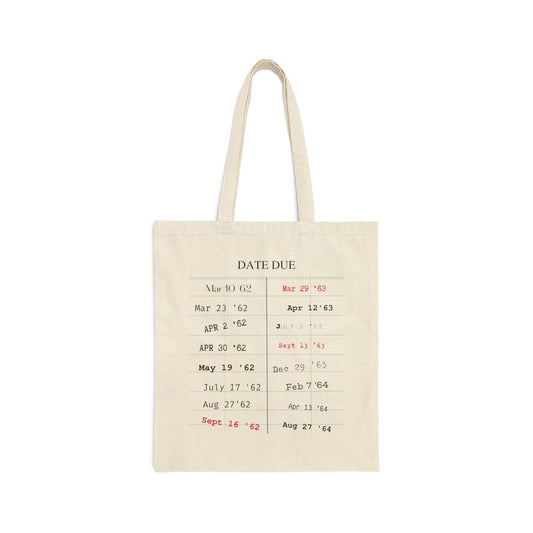 Book Lover Cotton Canvas Tote Bag, Retro Library Due Date Card Bag