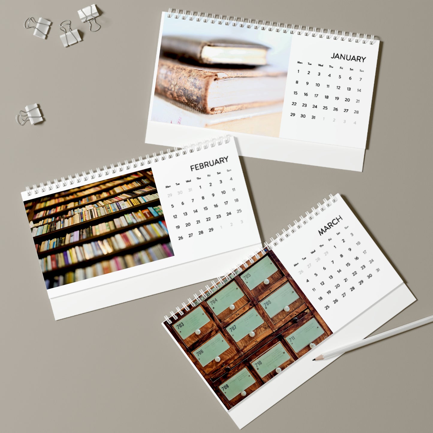 2024 Calendar Vintage Library Desk Calendar, vintage books, retro library, gift for reader, bookclub, retro book photography collection