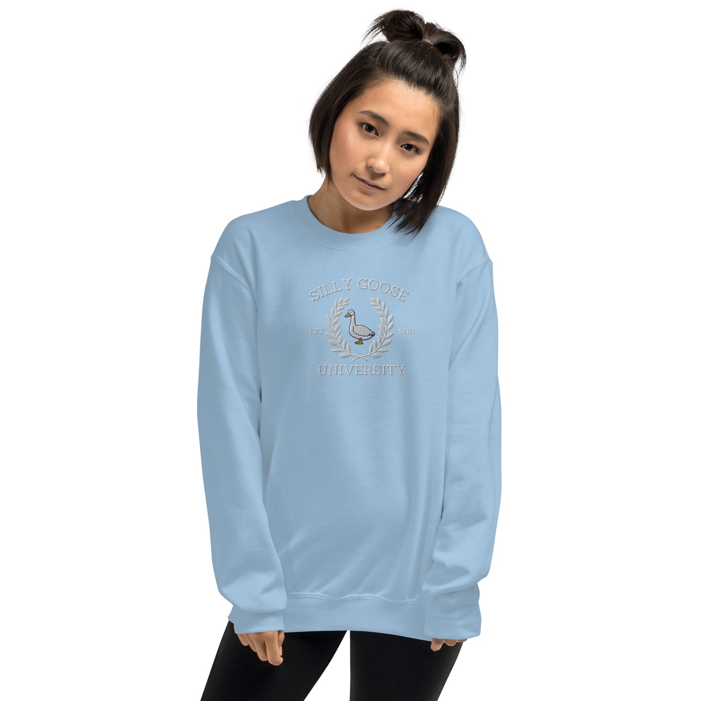 Embroidered Silly Goose University Unisex Sweatshirt - White Font