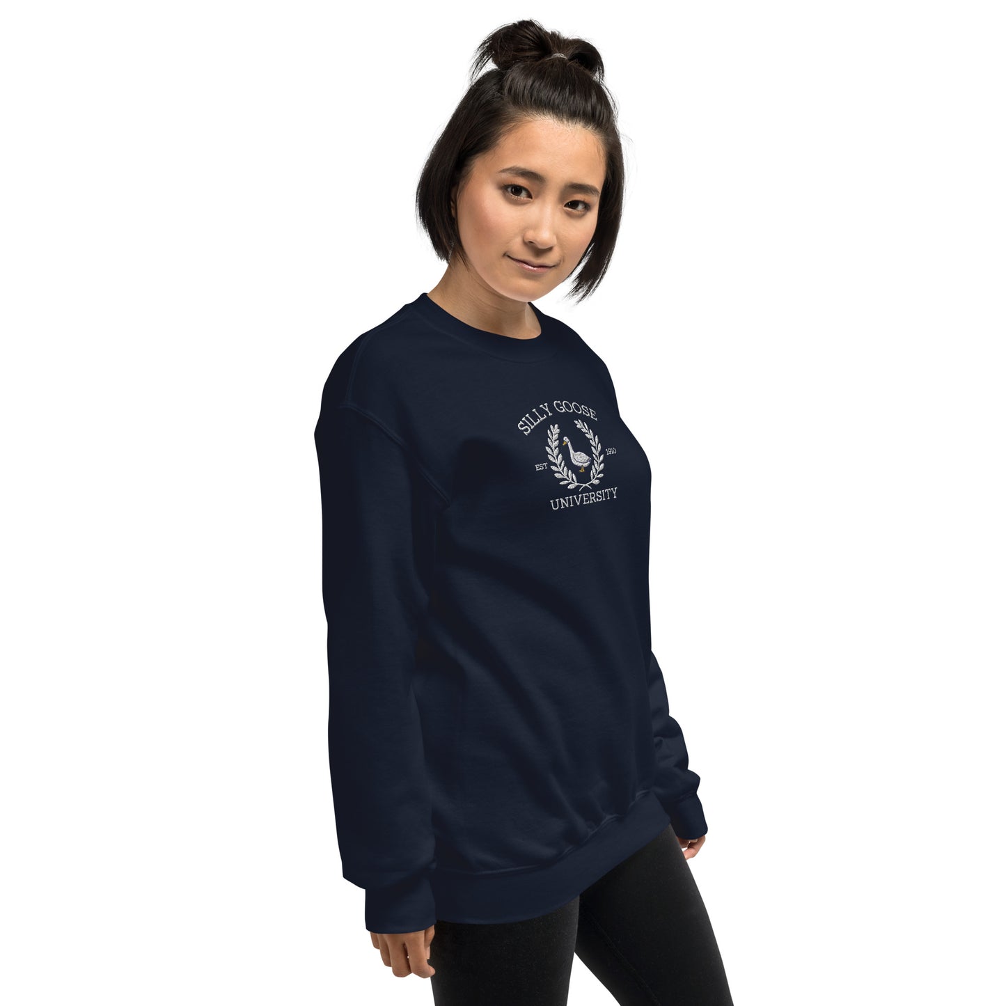 Embroidered Silly Goose University Unisex Sweatshirt - White Font