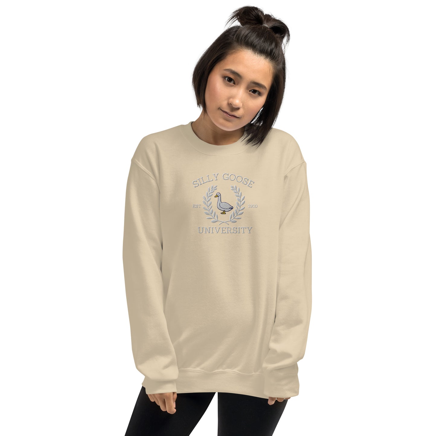 Embroidered Silly Goose University Unisex Sweatshirt - White Font