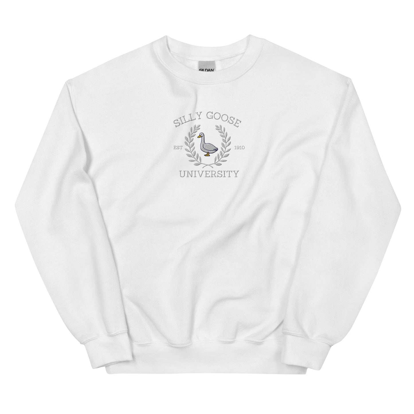 Silly Goose University Embroidered Unisex Sweatshirt - White