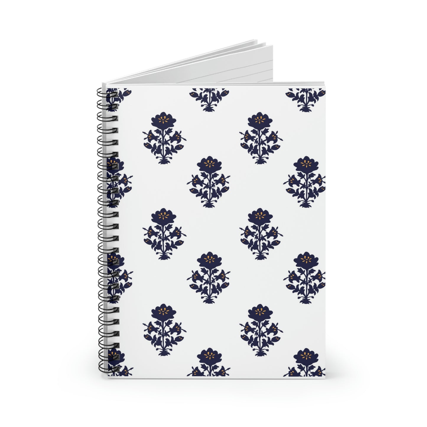 Blue Floral Spiral Notebook - Ruled Line, Indian Block Print