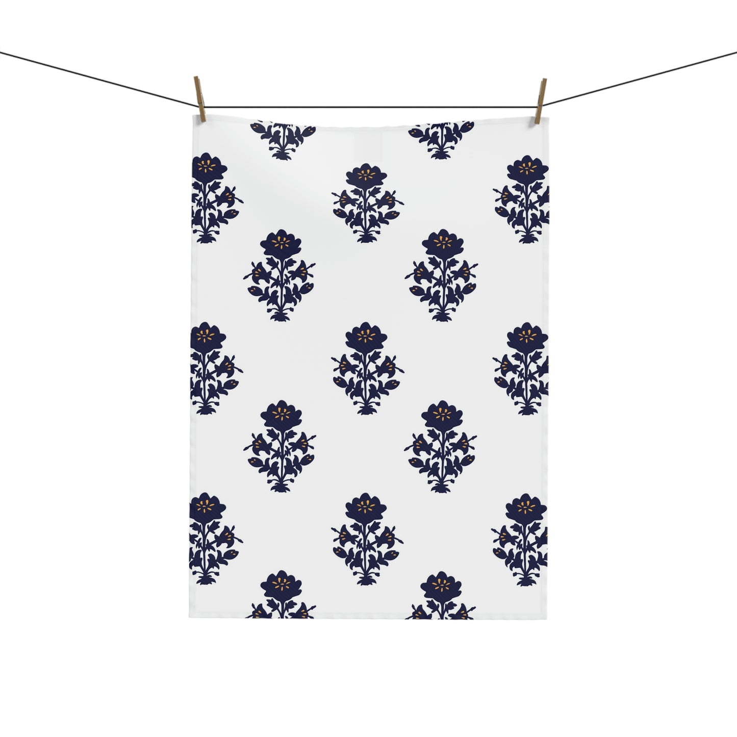 Blue Floral Indian Block Print Tea & Kitchen Towel, Flour Sack Towels