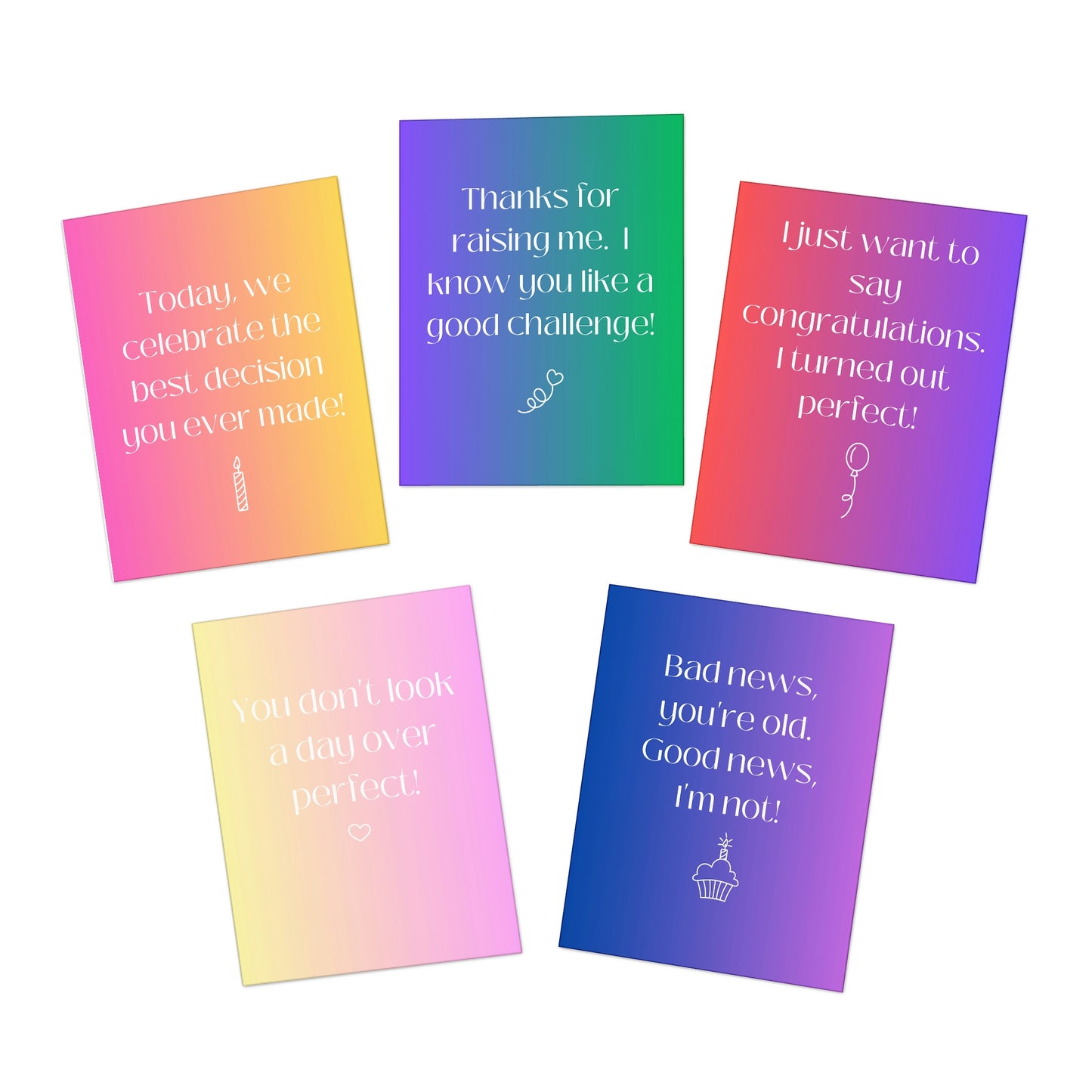 Multi-Design Greeting Cards (5-Pack) - Mothers Day, Fathers Day, Birthday, Anniversary, Gift for Mom