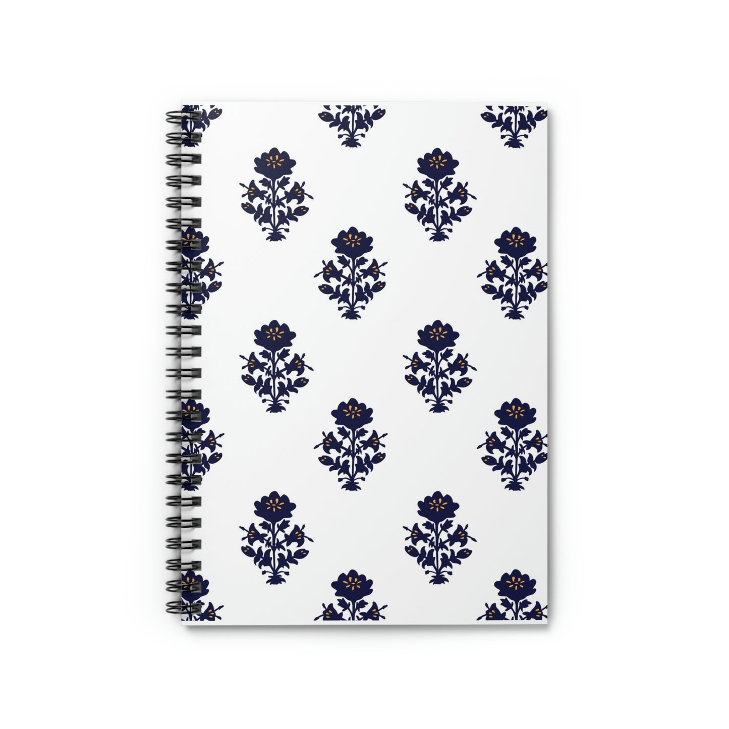 Blue Floral Spiral Notebook - Ruled Line, Indian Block Print