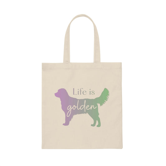 Life is Golden Canvas Tote Bag - Reusable Grocery Bag for Book Lover - (Purple/Green Ombre)