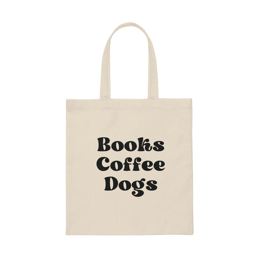 Books Coffee Dogs Canvas Tote Bag, 15.75x15.25, book lover, coffee lover, dog owner
