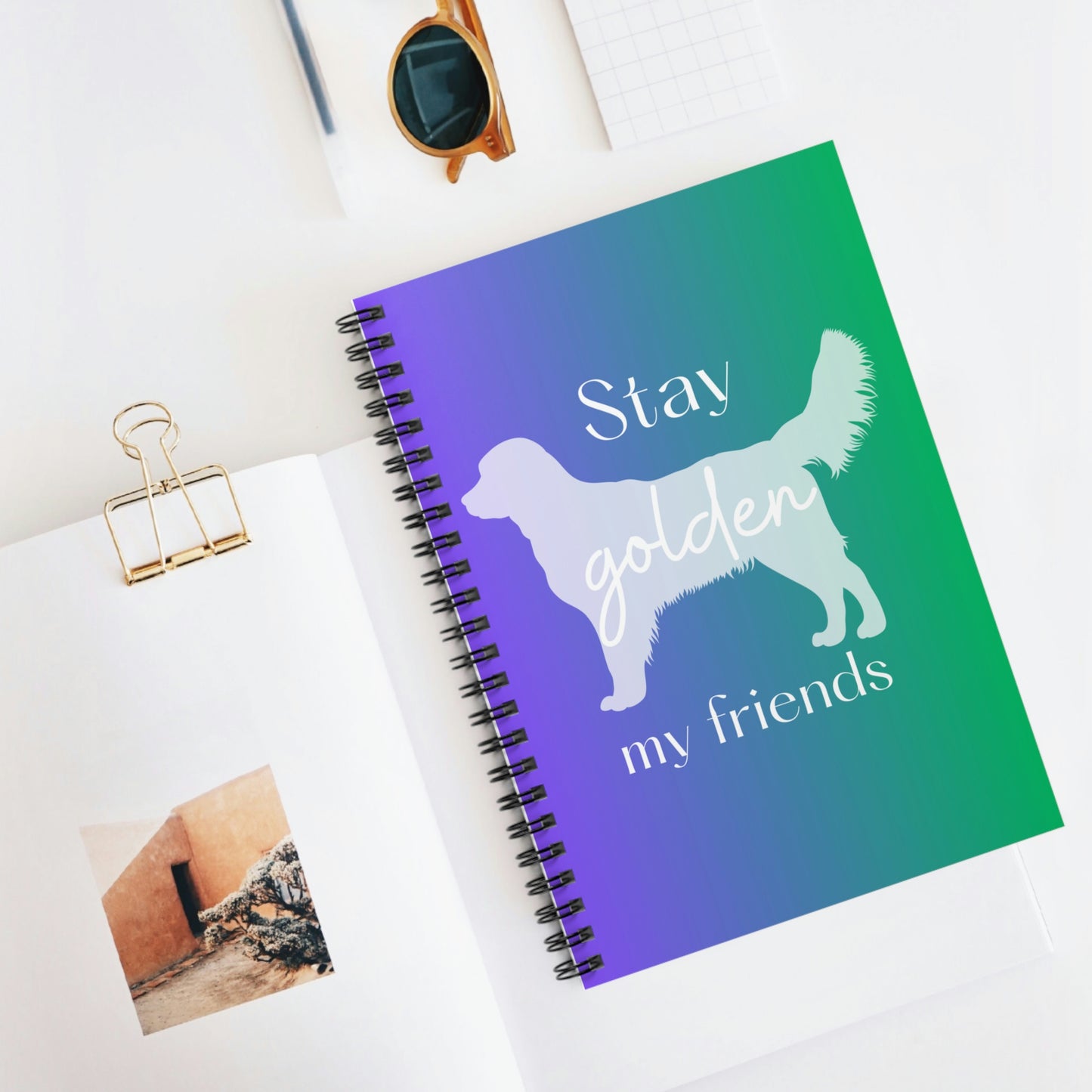 Stay Golden My Friends Spiral Notebook (Blue/Green Ombre) - Ruled Line