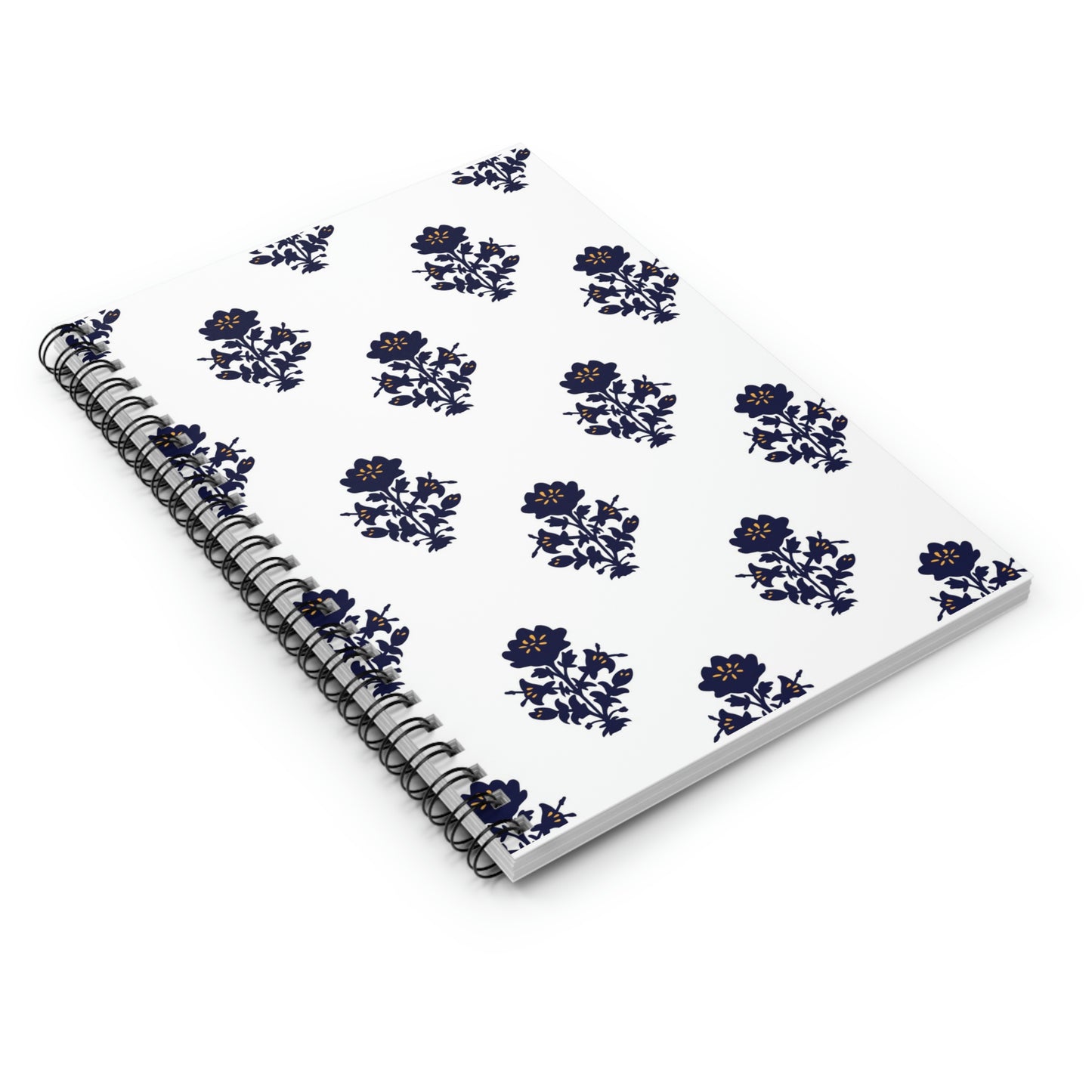 Blue Floral Spiral Notebook - Ruled Line, Indian Block Print