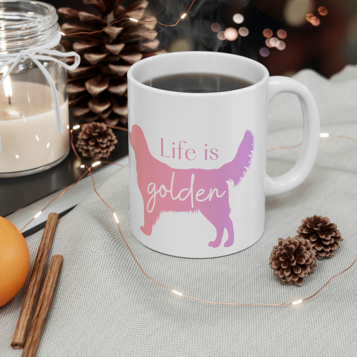 Life is Golden Coffee/Tea Mug, 11oz (Pink/Purple Ombre)