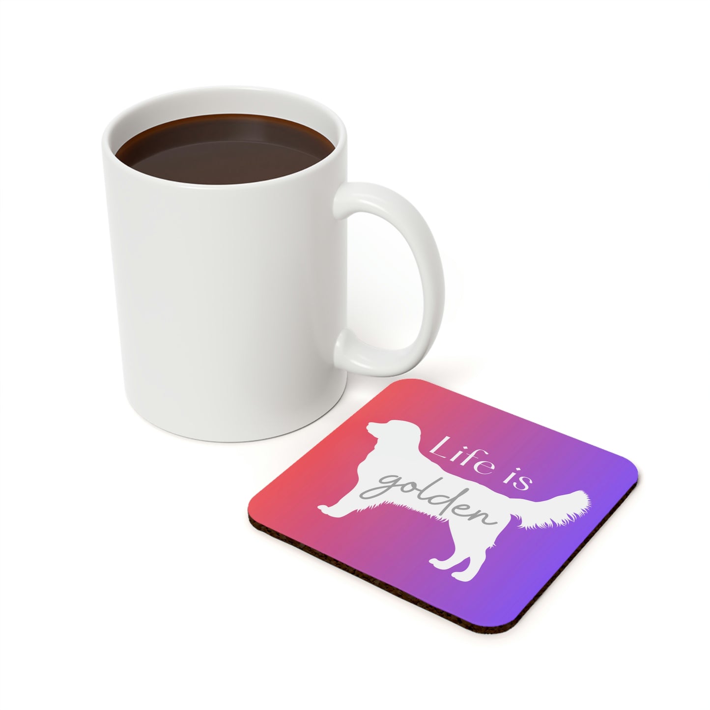 Life is Golden Cork Back Coaster (Red/Blue Ombre)