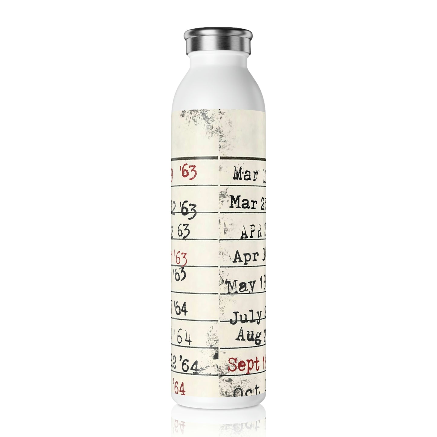 Vintage Library Due Date Slim Water Bottle, 20oz, White
