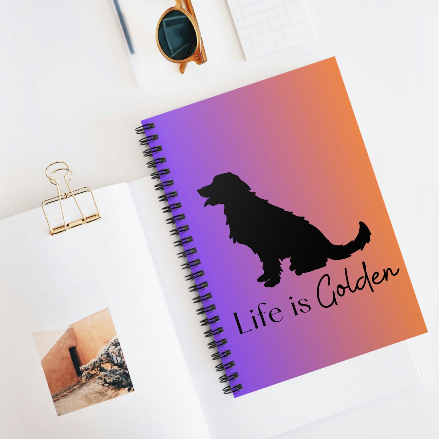 Life is Golden My Friends Spiral Notebook (Purple/Orange Ombre) - Ruled Line